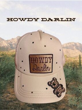 Howdy Darlin Beige Rhinestone Trucker Hat
